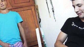 Dick eating and rough ride for first time gay Latin dude
