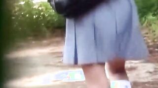 Japanese youngsters having a great time peeing out in the open