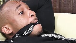 Ebony stud Trent King tied up for deviant feet licking