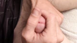 Straight bearded amateur strokes his cock with both hands
