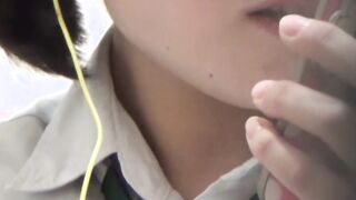 Japanese schoolgirl rubs her pussy making it wet and sticky