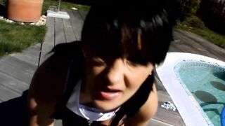 Dark Haired tiny titted bimbo got anal 3 way and double penetration