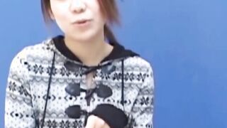 Japanese darling with enormous tits is pissing while at the same time being observed