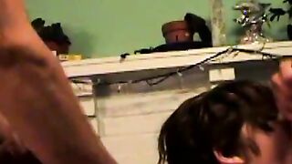 Threesome teen pussy banging with two twink besties