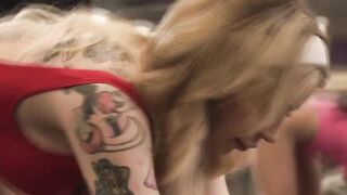 Tgirl Gracie Jane fucks Queenie Sateen on stage