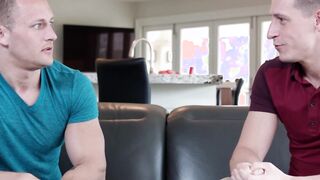 Charming hunk swallows cock before passionate bareback