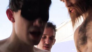 Little twink gets his ass destroyed by two hard cocks