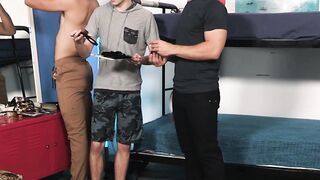 Little twink gets his ass destroyed by two hard cocks