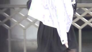 Japenese chicks barely reaching public toilet in time to pee