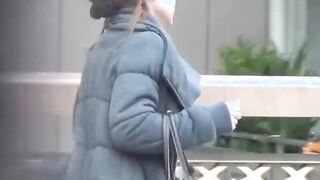 Japenese chicks barely reaching public toilet in time to pee