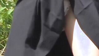 Japanese schoolgirl plays with herself and soaks her panties