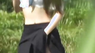 Japanese schoolgirl plays with herself and soaks her panties