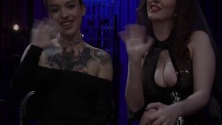 Chained tattooed babe pussy vibrated and fingered