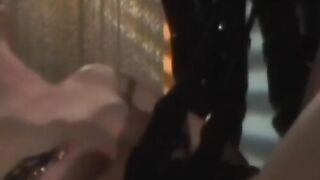 Redhead dominatrix tormenting and strapon fucking bound sub