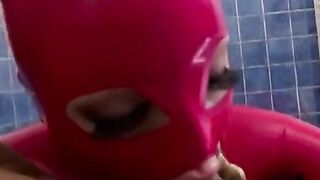 A stunning lesbian dominatrix spanks her submissive cowed infant