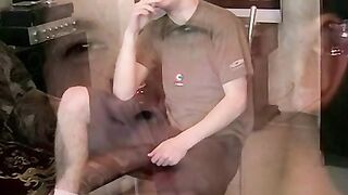 Hot dude stroking his huge dick and enjoys smoking butts