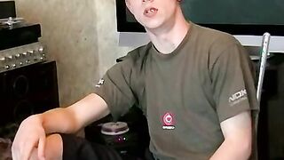 Hot dude stroking his huge dick and enjoys smoking butts