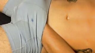 Buff stud has solo fun by showering and stroking in undies