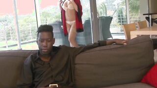 Voluptuous Euro maid pleases her black master with her pussy