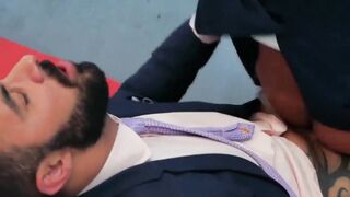 Elegant men bang each others asses after hard day at work