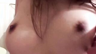 Amateur Japanese pussy creampied after riding cock in POV