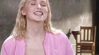 Bound blonde trainee deep throat fucked in threesome