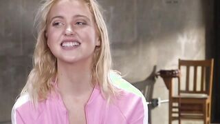 Bound blonde trainee deep throat fucked in threesome