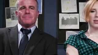 Shemale intern anal fucks bound older male boss
