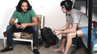 Gay stepdad rims twinks ass before threesome anal fucking