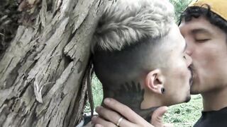 Cute straight Latino sucks his first dick and gets DP action