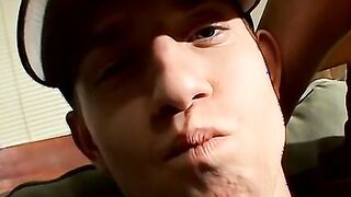 Adorable amateur straightie jacks off his cock solo and cums