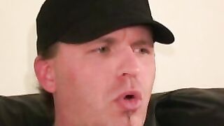 Pierced amateur tries anal play while stroking his big cock