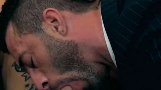 Kinky executive sucks jock cock before riding hard