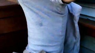 Hot homo with sunglasses jerking off on a speed boat