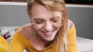 Teenie Nora Ivy covered with massive facial after BJ