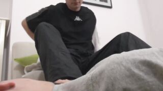 Inked gay licks his shoes and sucks his dick prior to fucking