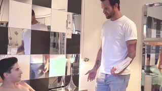 Inked stepdad has dick sucking 69 preceding beating twink crude