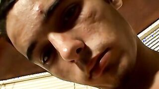 Skinny twink straightie jerks off his hairy cock and cums