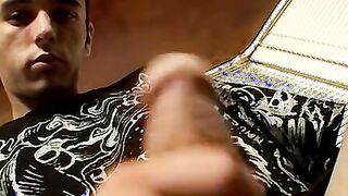 Skinny twink straightie jerks off his hairy cock and cums