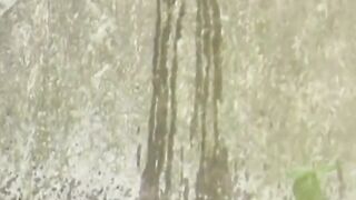 Adorable Japanse student with braids pees in the breeze