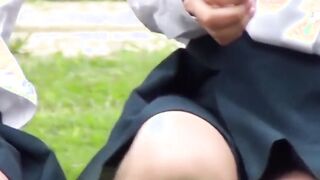 Adorable Japanse student with braids pees in the breeze