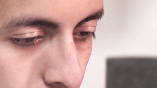 Young gay cummed on after bareback fuck with a mature dick