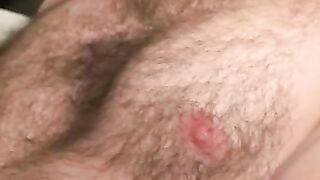 Older tattooed homo jerks off his big dick in the bedroom