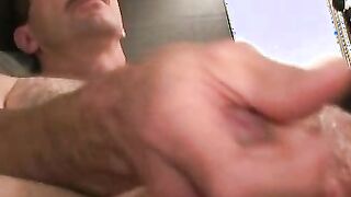 Older tattooed homo jerks off his big dick in the bedroom