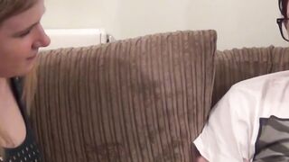 Innocent UK babe Mona Summers POV blowing nerds big cock