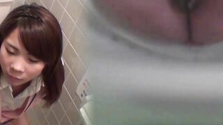 Unaware Japanese female workers pee on a hidden cam