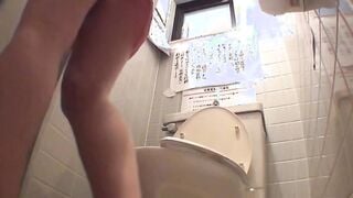 Unaware Japanese female workers pee on a hidden cam