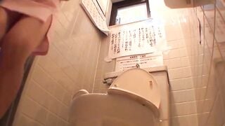 Unaware Japanese female workers pee on a hidden cam