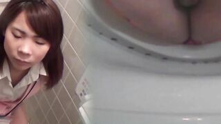 Unaware Japanese female workers pee on a hidden cam