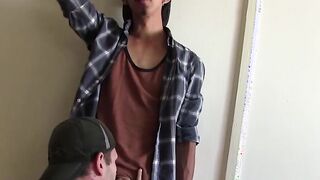 Young man is licking balls and deepthroating before facial